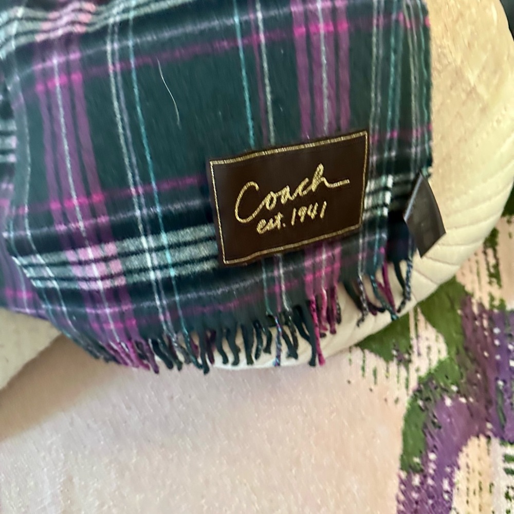 Coach Plaid Scarf in Green and Purple